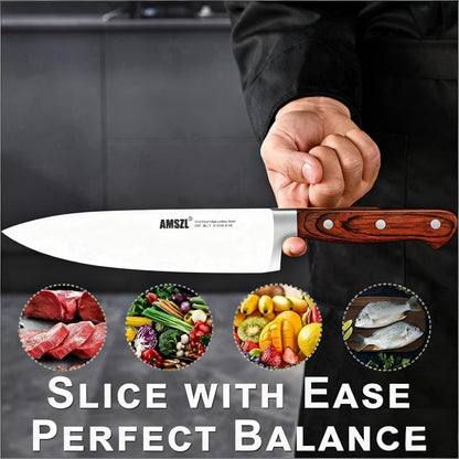 8 Inch Chef Knife German High Carbon Steel Sharp Full Tang Ergonomic | 7Cr17MoV High Carbon Steel HRC 58+ Full Tang Sharp Pakkawood Handle Rust Resistant Ergonomic