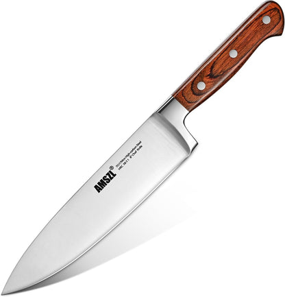 8 Inch Chef Knife German High Carbon Steel Sharp Full Tang Ergonomic | 7Cr17MoV High Carbon Steel HRC 58+ Full Tang Sharp Pakkawood Handle Rust Resistant Ergonomic