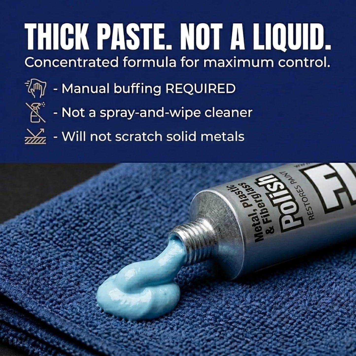 Metal Polish Paste - 1.76oz USA-Made Silver Polish for Solid Chrome, Stainless Steel, & Aluminum - Non-Abrasive for Light Oxidation - Requires Manual Buffing - Not for Plated/Coated Surfaces (1 Pack)
