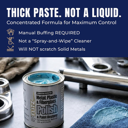 Metal Polish Paste - 1.76oz USA-Made Silver Polish for Solid Chrome, Stainless Steel, & Aluminum - Non-Abrasive for Light Oxidation - Requires Manual Buffing - Not for Plated/Coated Surfaces (1 Pack)