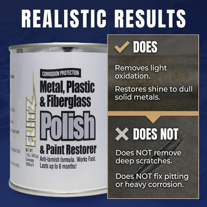 Metal Polish Paste - 1.76oz USA-Made Silver Polish for Solid Chrome, Stainless Steel, & Aluminum - Non-Abrasive for Light Oxidation - Requires Manual Buffing - Not for Plated/Coated Surfaces (1 Pack)