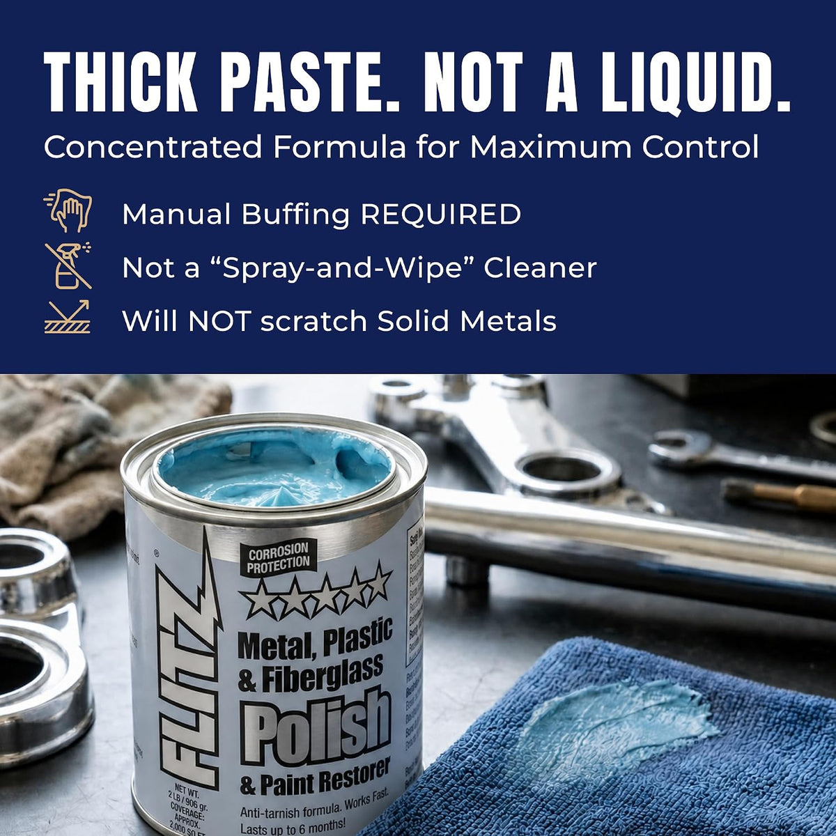 Metal Polish Paste - 1.76oz USA-Made Silver Polish for Solid Chrome, Stainless Steel, & Aluminum - Non-Abrasive for Light Oxidation - Requires Manual Buffing - Not for Plated/Coated Surfaces (1 Pack)