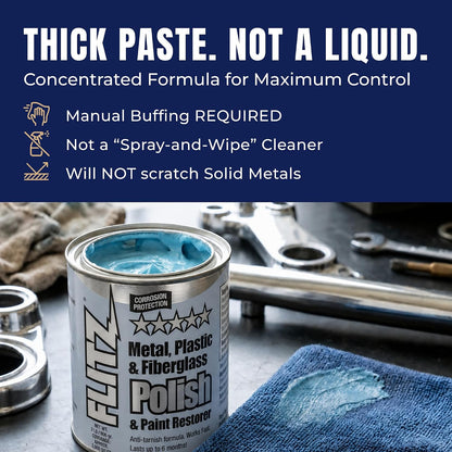 Metal Polish Paste - 1.76oz USA-Made Silver Polish for Solid Chrome, Stainless Steel, & Aluminum - Non-Abrasive for Light Oxidation - Requires Manual Buffing - Not for Plated/Coated Surfaces (1 Pack)