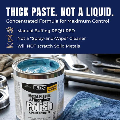 Metal Polish Paste - 1.76oz USA-Made Silver Polish for Solid Chrome, Stainless Steel, & Aluminum - Non-Abrasive for Light Oxidation - Requires Manual Buffing - Not for Plated/Coated Surfaces (1 Pack)