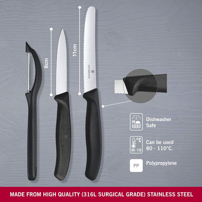 Swiss Classic Paring Knife Set with Peeler - Includes a Straight Edge Paring Knife, Serrated Paring Knife & Fruit & Vegetable Peeler - Red Handle, 3-Piece Set