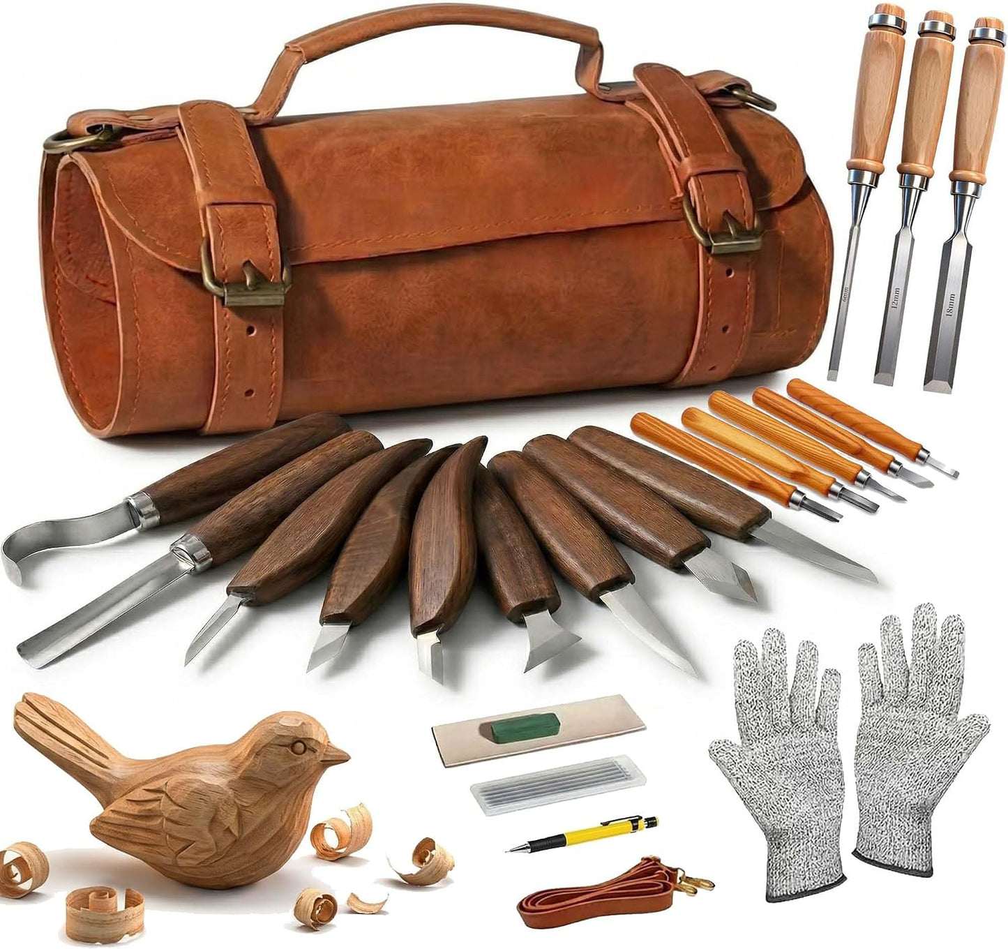 Wood Carving Kit, 25Pcs Complete Whittling Kit - 9 Walnut Handles Wood Carving Knife, 5 Detail Knifes, 3 Chisels, Professional Woodworking Tool Set for Beginners DIY Crafts & Gifts