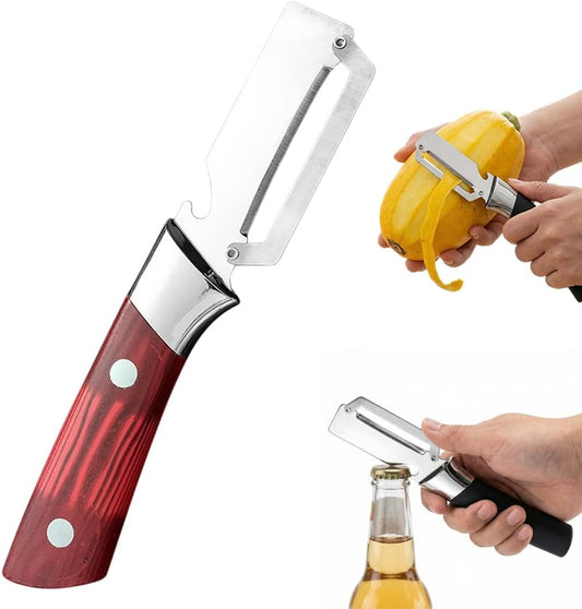 2026 New Multi-functional Vegetable Peeler, Ktchen Multi-function Stainless Steel Thickened Fruit Peeler Knife with Wooden Handle, 3-1,Suitable for Peeling Fruits and Shredding Scallions (B-1PCS)
