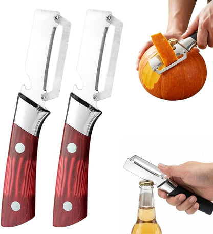 2026 New Multi-functional Vegetable Peeler, Ktchen Multi-function Stainless Steel Thickened Fruit Peeler Knife with Wooden Handle, 3-1,Suitable for Peeling Fruits and Shredding Scallions (B-1PCS)