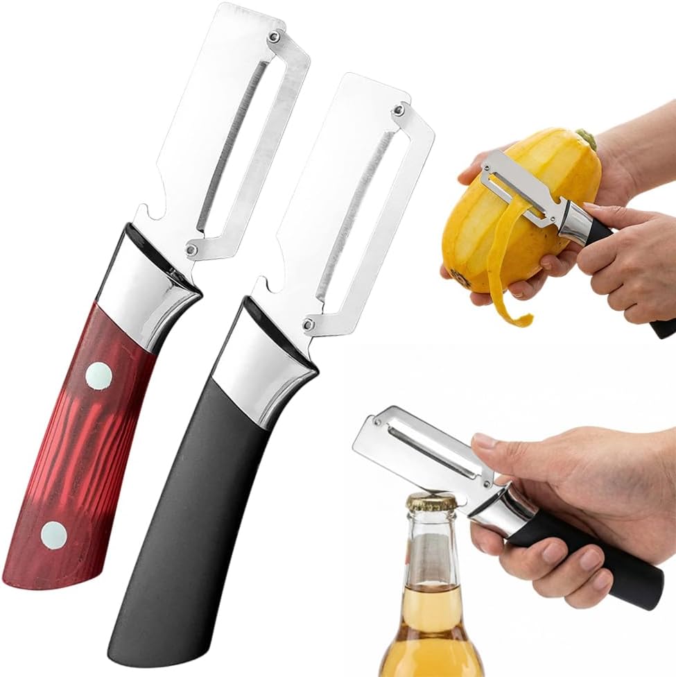 2026 New Multi-functional Vegetable Peeler, Ktchen Multi-function Stainless Steel Thickened Fruit Peeler Knife with Wooden Handle, 3-1,Suitable for Peeling Fruits and Shredding Scallions (B-1PCS)