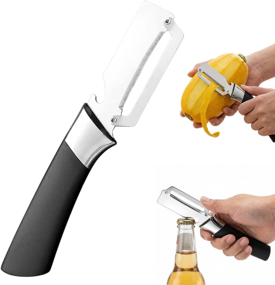 2026 New Multi-functional Vegetable Peeler, Ktchen Multi-function Stainless Steel Thickened Fruit Peeler Knife with Wooden Handle, 3-1,Suitable for Peeling Fruits and Shredding Scallions (B-1PCS)