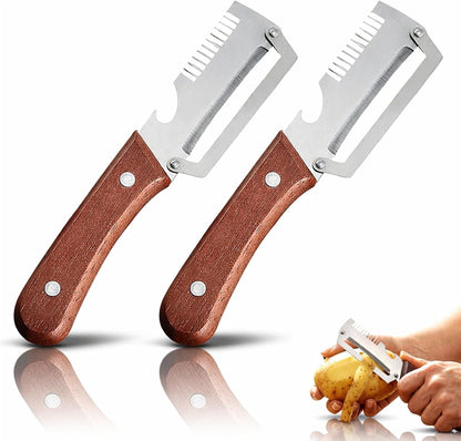 2026 New Multi-functional Vegetable Peeler, Ktchen Multi-function Stainless Steel Thickened Fruit Peeler Knife with Wooden Handle, 3-1,Suitable for Peeling Fruits and Shredding Scallions (B-1PCS)