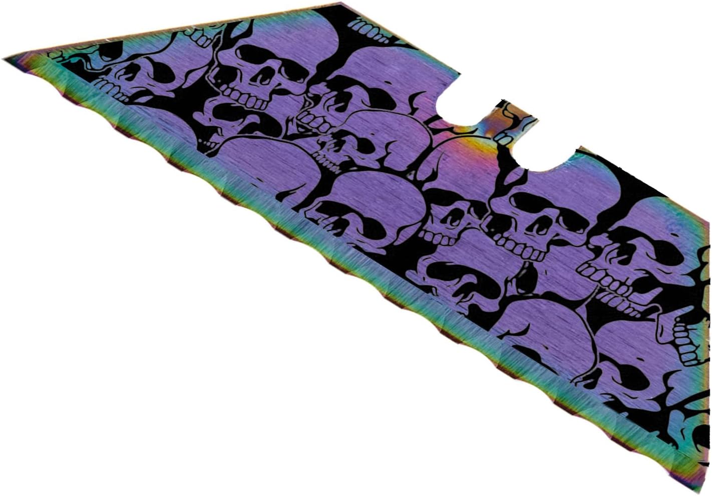 Serrated Steel Blade Replacement for Berkling Utility Knife, Custom Double Sided Laser Engraved Designs, Rainbow - Skull - 5 Pack