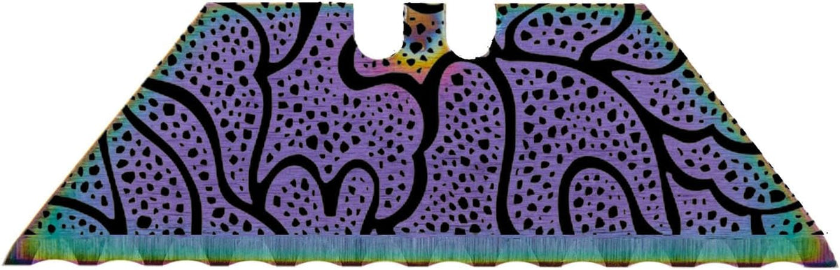Serrated Steel Blade Replacement for Berkling Utility Knife, Custom Double Sided Laser Engraved Designs, Rainbow - Skull - 5 Pack