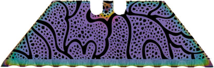 Serrated Steel Blade Replacement for Berkling Utility Knife, Custom Double Sided Laser Engraved Designs, Rainbow - Skull - 5 Pack