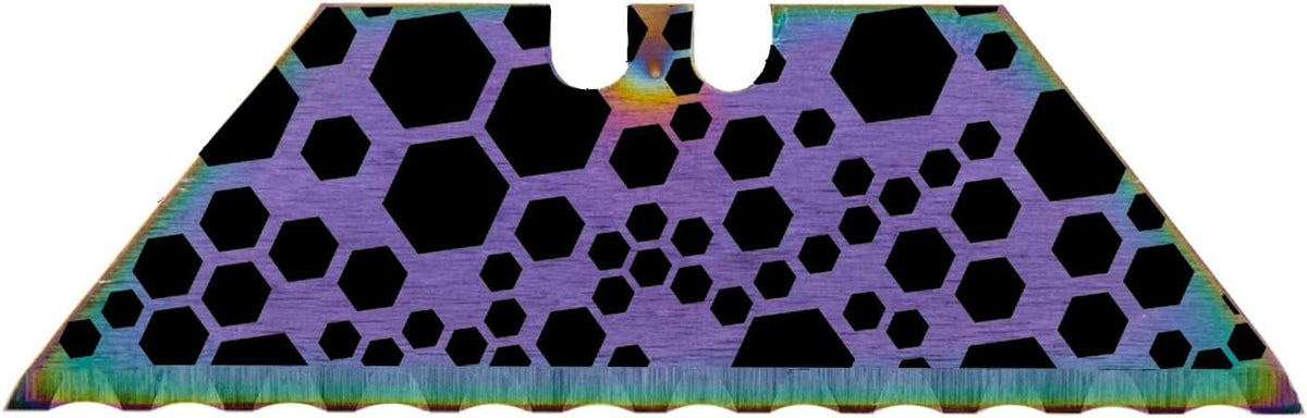 Serrated Steel Blade Replacement for Berkling Utility Knife, Custom Double Sided Laser Engraved Designs, Rainbow - Skull - 5 Pack