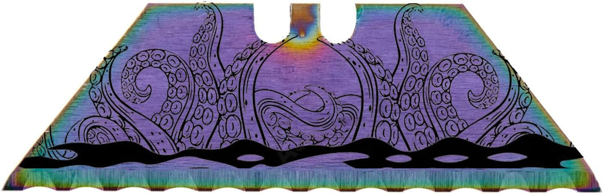 Serrated Steel Blade Replacement for Berkling Utility Knife, Custom Double Sided Laser Engraved Designs, Rainbow - Skull - 5 Pack