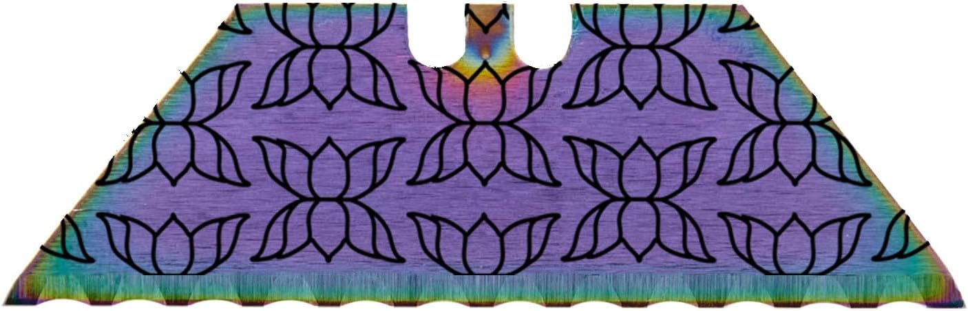 Serrated Steel Blade Replacement for Berkling Utility Knife, Custom Double Sided Laser Engraved Designs, Rainbow - Skull - 5 Pack