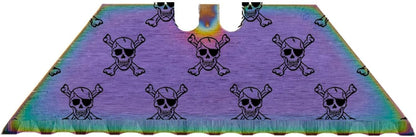 Serrated Steel Blade Replacement for Berkling Utility Knife, Custom Double Sided Laser Engraved Designs, Rainbow - Skull - 5 Pack