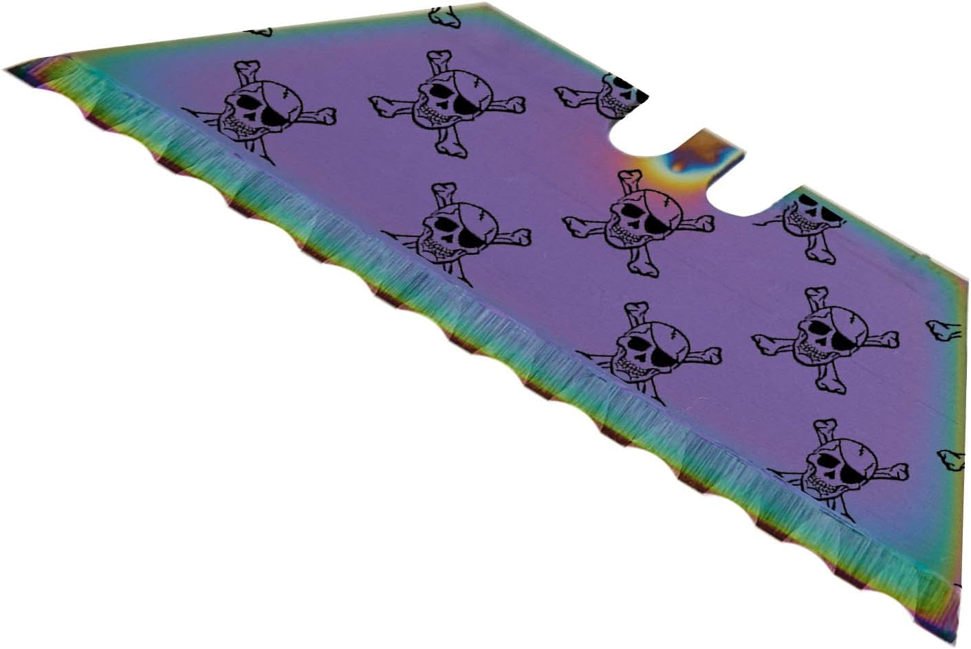Serrated Steel Blade Replacement for Berkling Utility Knife, Custom Double Sided Laser Engraved Designs, Rainbow - Skull - 5 Pack