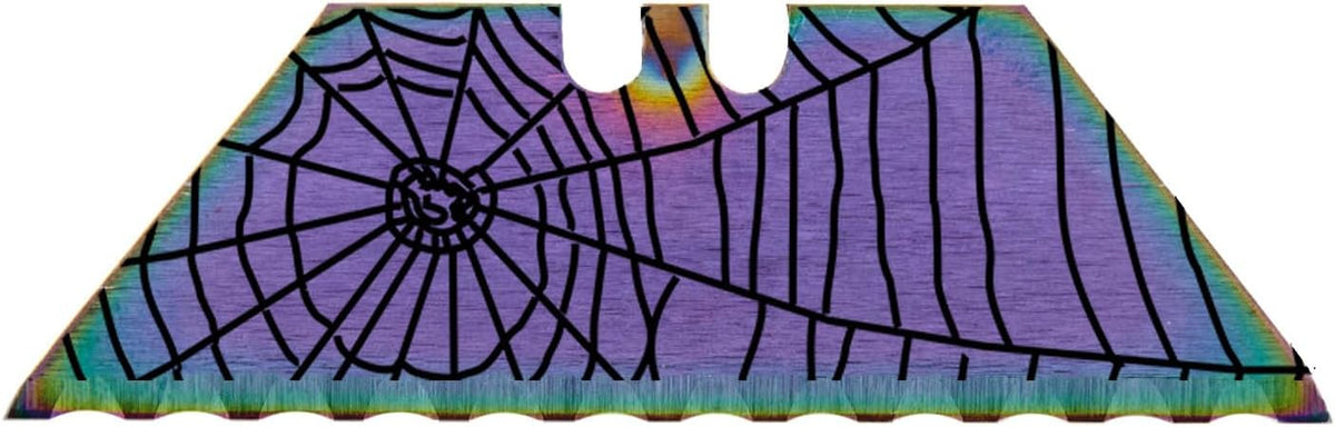 Serrated Steel Blade Replacement for Berkling Utility Knife, Custom Double Sided Laser Engraved Designs, Rainbow - Skull - 5 Pack