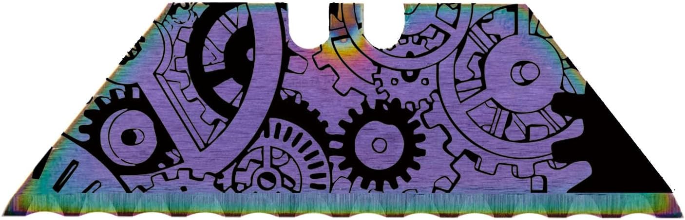 Serrated Steel Blade Replacement for Berkling Utility Knife, Custom Double Sided Laser Engraved Designs, Rainbow - Skull - 5 Pack