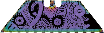 Serrated Steel Blade Replacement for Berkling Utility Knife, Custom Double Sided Laser Engraved Designs, Rainbow - Skull - 5 Pack