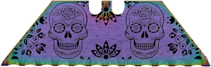 Serrated Steel Blade Replacement for Berkling Utility Knife, Custom Double Sided Laser Engraved Designs, Rainbow - Skull - 5 Pack