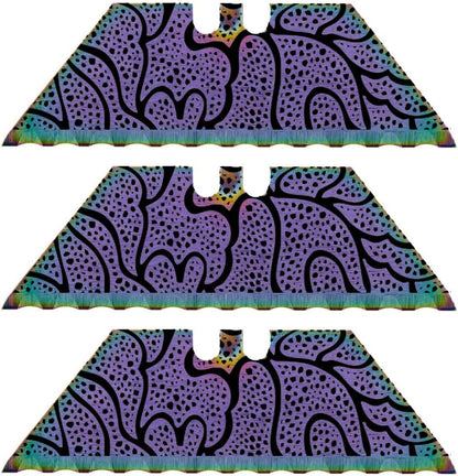 Serrated Steel Blade Replacement for Berkling Utility Knife, Custom Double Sided Laser Engraved Designs, Rainbow - Skull - 5 Pack