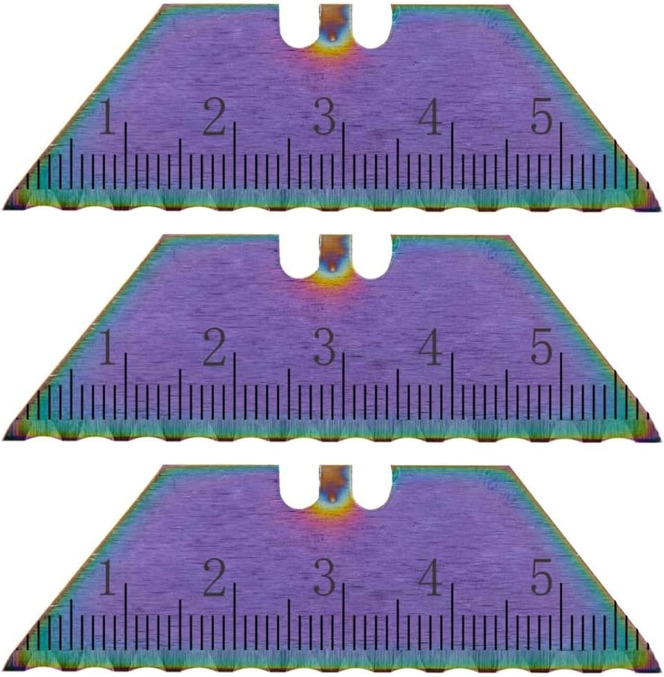 Serrated Steel Blade Replacement for Berkling Utility Knife, Custom Double Sided Laser Engraved Designs, Rainbow - Skull - 5 Pack