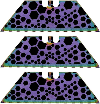 Serrated Steel Blade Replacement for Berkling Utility Knife, Custom Double Sided Laser Engraved Designs, Rainbow - Skull - 5 Pack