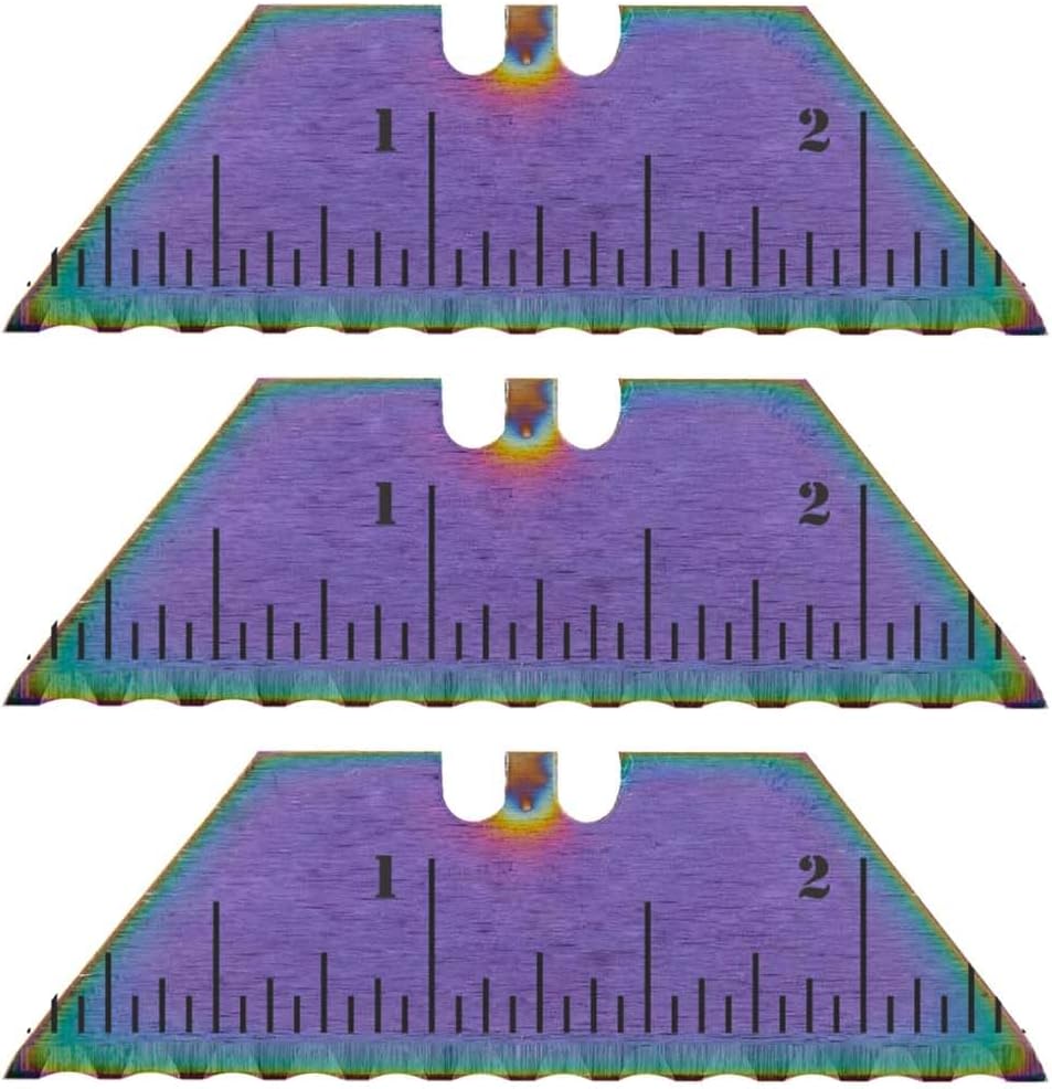 Serrated Steel Blade Replacement for Berkling Utility Knife, Custom Double Sided Laser Engraved Designs, Rainbow - Skull - 5 Pack