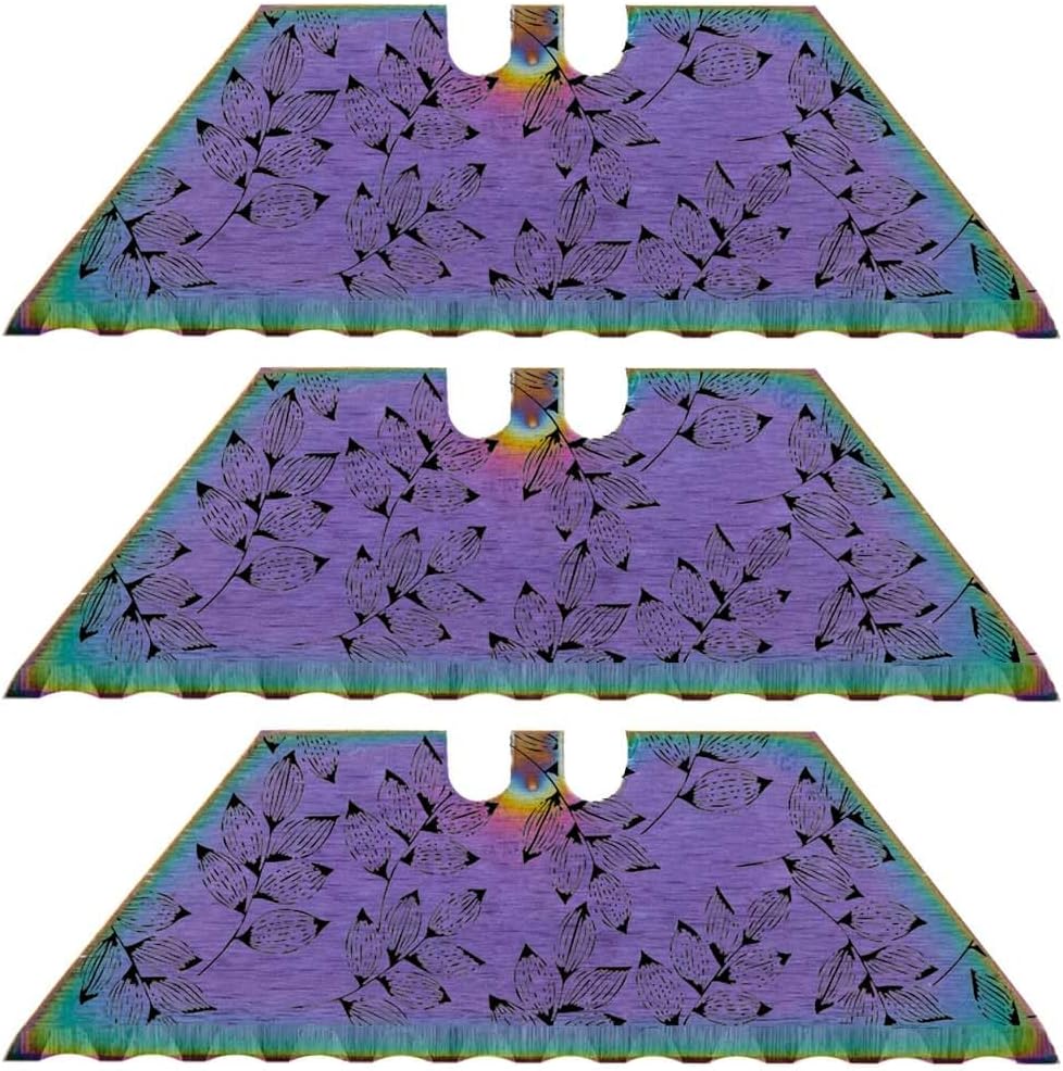 Serrated Steel Blade Replacement for Berkling Utility Knife, Custom Double Sided Laser Engraved Designs, Rainbow - Skull - 5 Pack