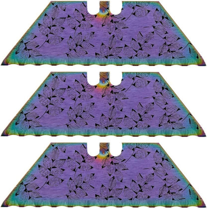 Serrated Steel Blade Replacement for Berkling Utility Knife, Custom Double Sided Laser Engraved Designs, Rainbow - Skull - 5 Pack