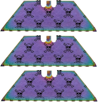 Serrated Steel Blade Replacement for Berkling Utility Knife, Custom Double Sided Laser Engraved Designs, Rainbow - Skull - 5 Pack