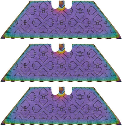 Serrated Steel Blade Replacement for Berkling Utility Knife, Custom Double Sided Laser Engraved Designs, Rainbow - Skull - 5 Pack