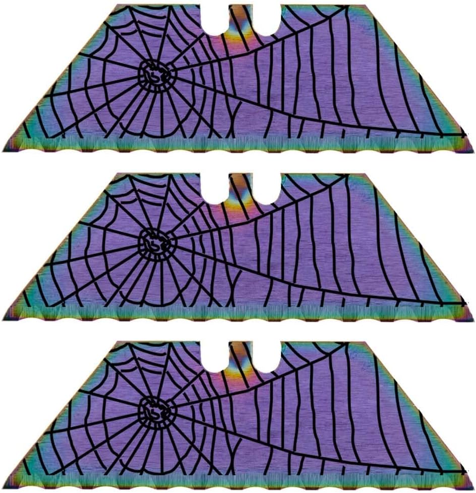 Serrated Steel Blade Replacement for Berkling Utility Knife, Custom Double Sided Laser Engraved Designs, Rainbow - Skull - 5 Pack