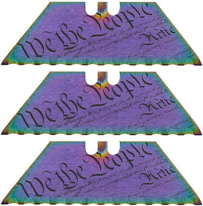 Serrated Steel Blade Replacement for Berkling Utility Knife, Custom Double Sided Laser Engraved Designs, Rainbow - Skull - 5 Pack