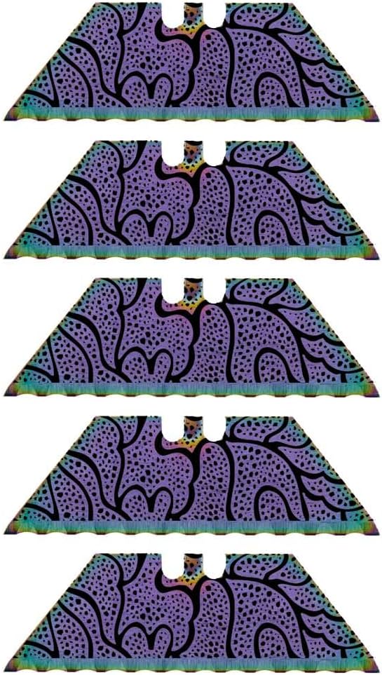Serrated Steel Blade Replacement for Berkling Utility Knife, Custom Double Sided Laser Engraved Designs, Rainbow - Skull - 5 Pack