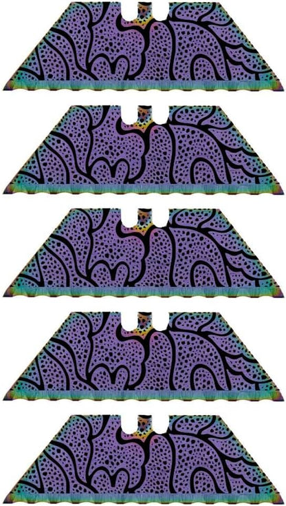 Serrated Steel Blade Replacement for Berkling Utility Knife, Custom Double Sided Laser Engraved Designs, Rainbow - Skull - 5 Pack
