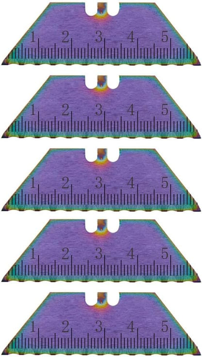 Serrated Steel Blade Replacement for Berkling Utility Knife, Custom Double Sided Laser Engraved Designs, Rainbow - Skull - 5 Pack