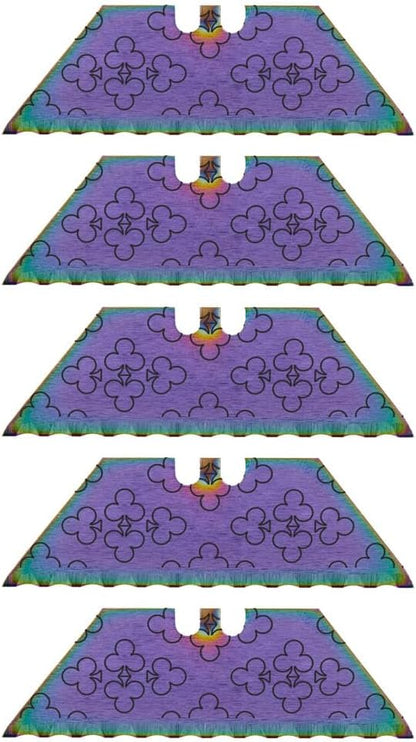 Serrated Steel Blade Replacement for Berkling Utility Knife, Custom Double Sided Laser Engraved Designs, Rainbow - Skull - 5 Pack
