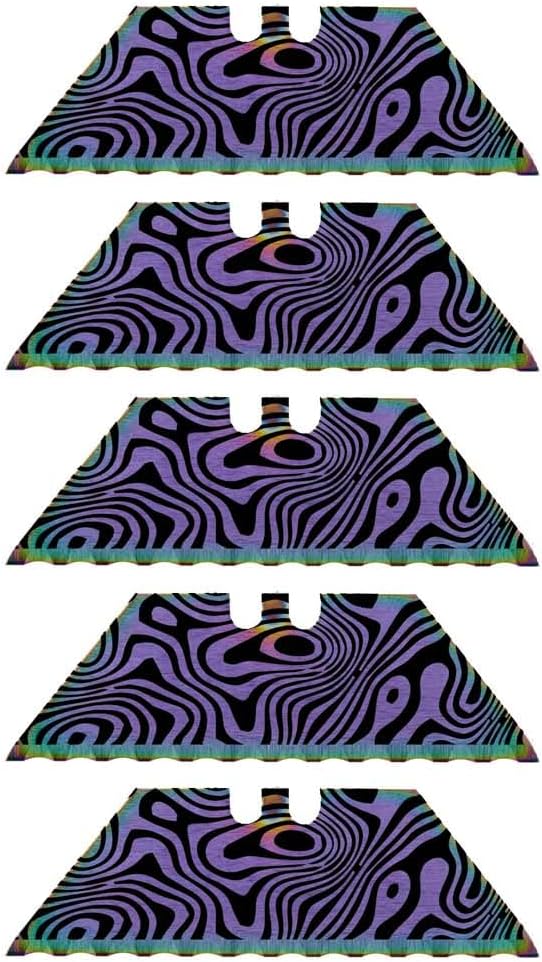 Serrated Steel Blade Replacement for Berkling Utility Knife, Custom Double Sided Laser Engraved Designs, Rainbow - Skull - 5 Pack