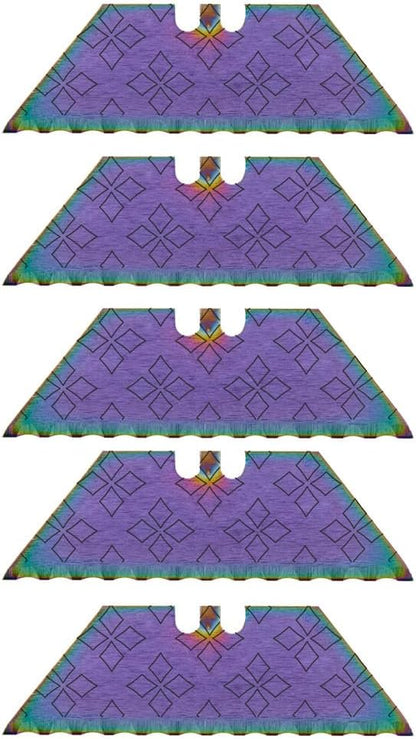 Serrated Steel Blade Replacement for Berkling Utility Knife, Custom Double Sided Laser Engraved Designs, Rainbow - Skull - 5 Pack