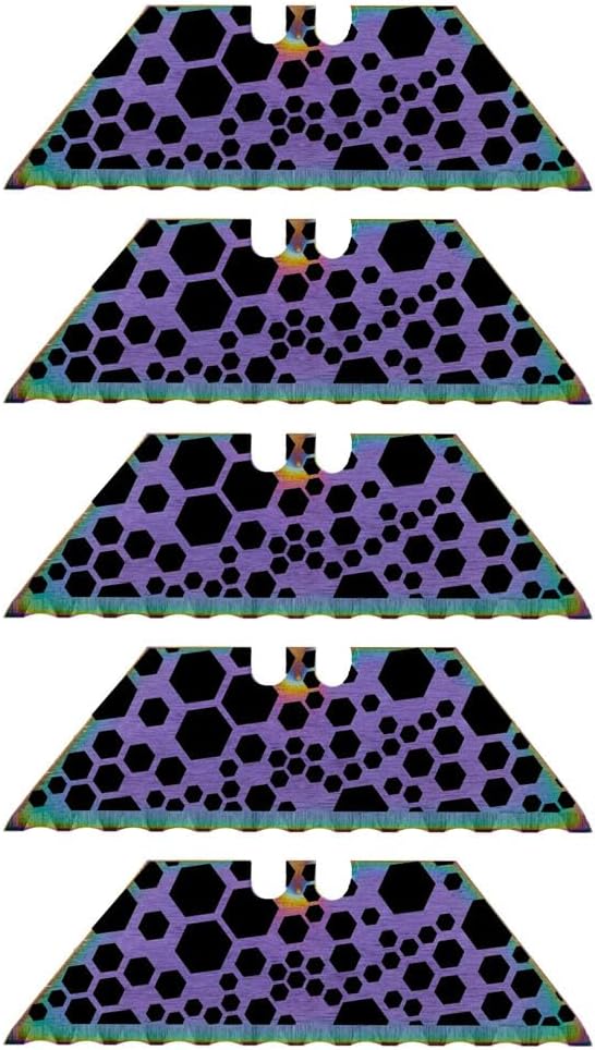 Serrated Steel Blade Replacement for Berkling Utility Knife, Custom Double Sided Laser Engraved Designs, Rainbow - Skull - 5 Pack