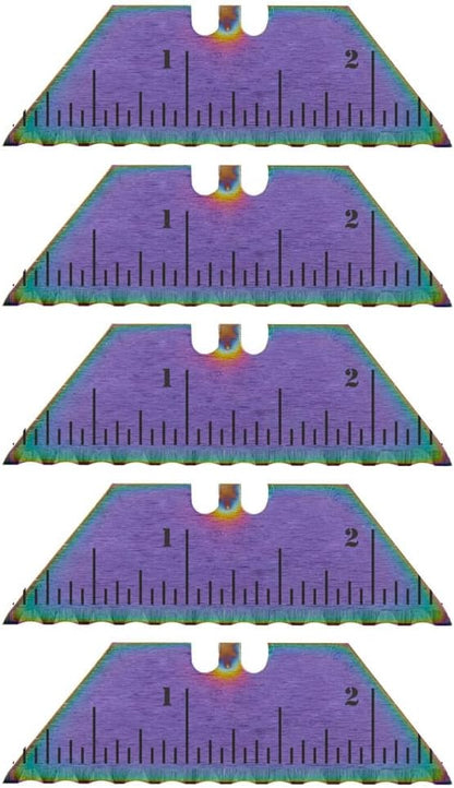 Serrated Steel Blade Replacement for Berkling Utility Knife, Custom Double Sided Laser Engraved Designs, Rainbow - Skull - 5 Pack