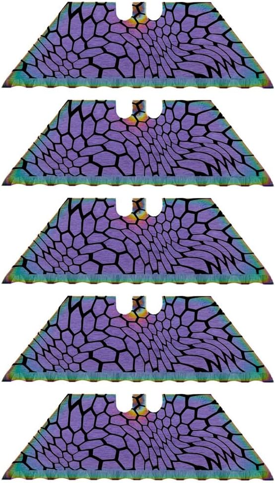 Serrated Steel Blade Replacement for Berkling Utility Knife, Custom Double Sided Laser Engraved Designs, Rainbow - Skull - 5 Pack