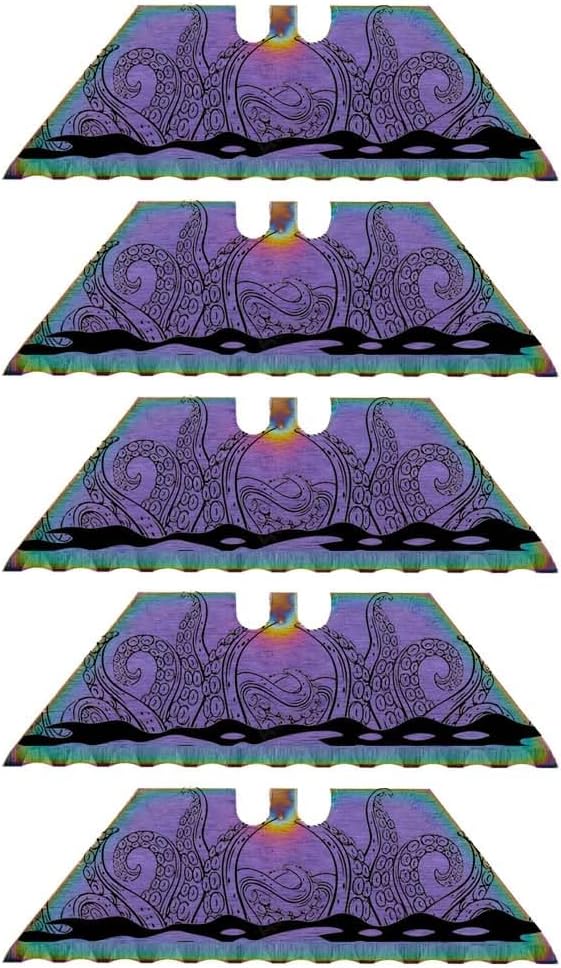 Serrated Steel Blade Replacement for Berkling Utility Knife, Custom Double Sided Laser Engraved Designs, Rainbow - Skull - 5 Pack