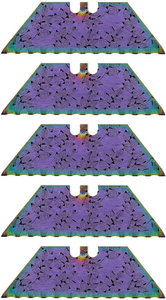 Serrated Steel Blade Replacement for Berkling Utility Knife, Custom Double Sided Laser Engraved Designs, Rainbow - Skull - 5 Pack