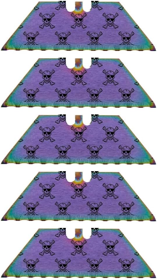 Serrated Steel Blade Replacement for Berkling Utility Knife, Custom Double Sided Laser Engraved Designs, Rainbow - Skull - 5 Pack