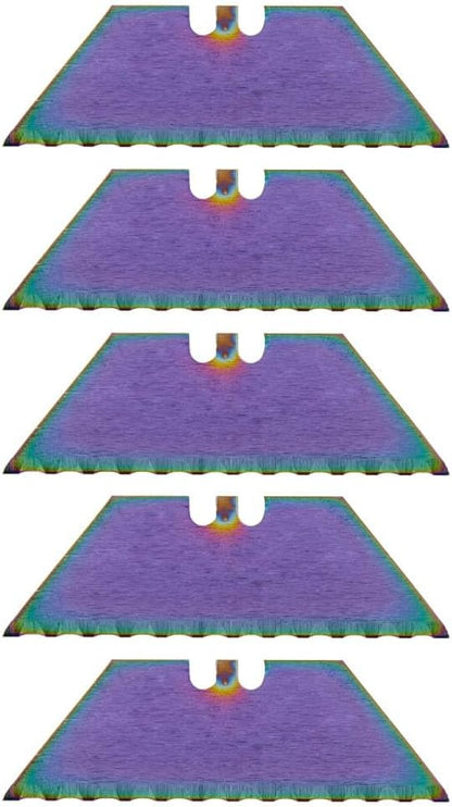 Serrated Steel Blade Replacement for Berkling Utility Knife, Custom Double Sided Laser Engraved Designs, Rainbow - Skull - 5 Pack